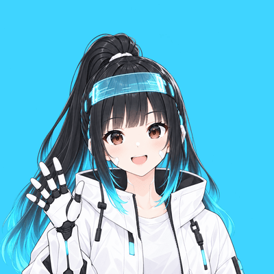 MirAi waving on cyan, square