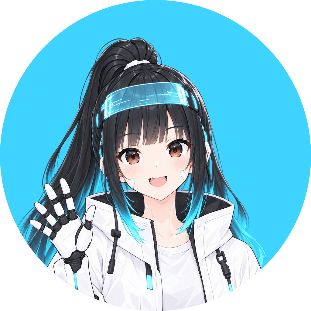MirAi waving on cyan, round